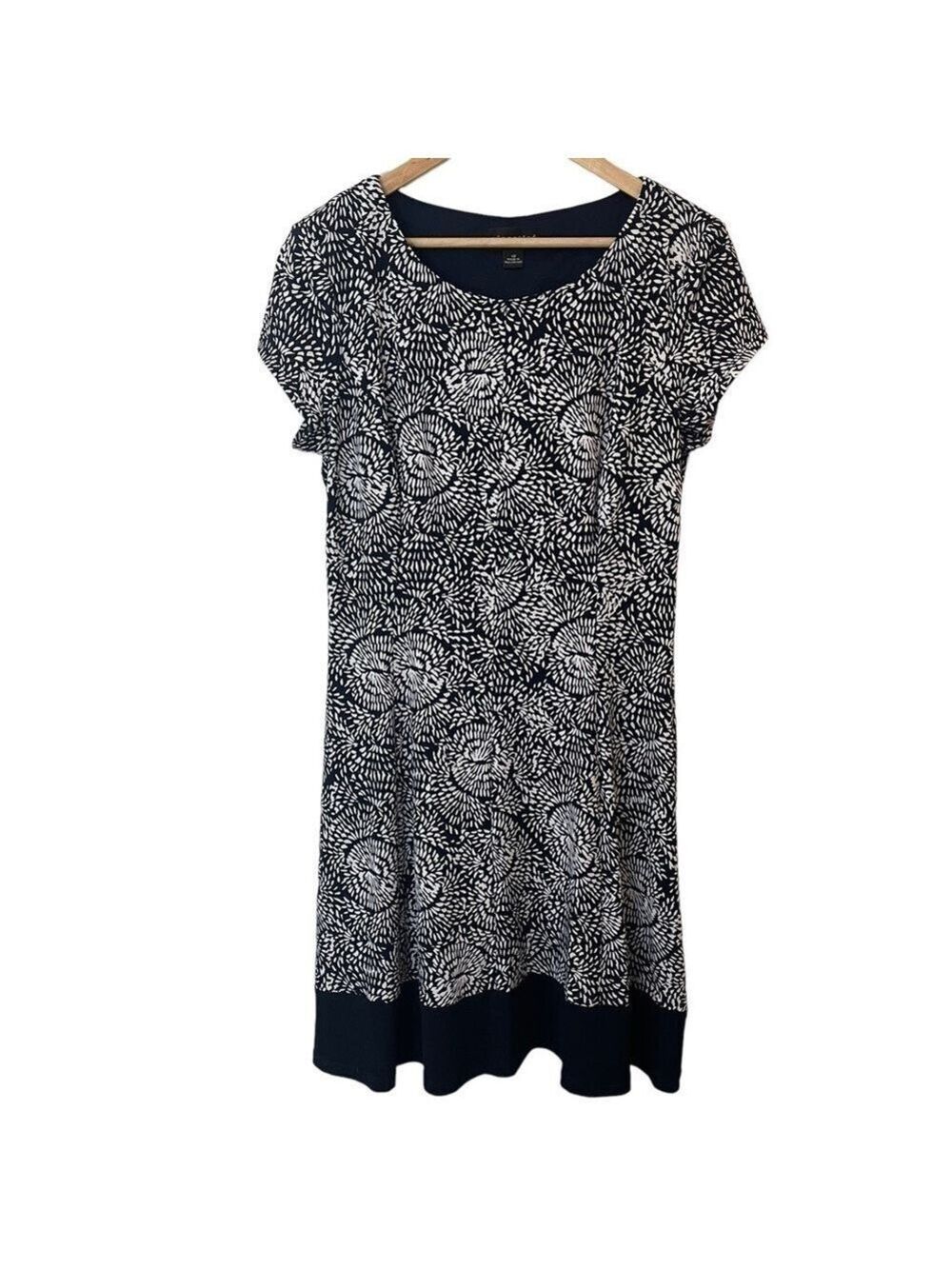 Connected Apparel Floral Sundress Sz 12 Navy Blue White Flowers Stretchy Dress